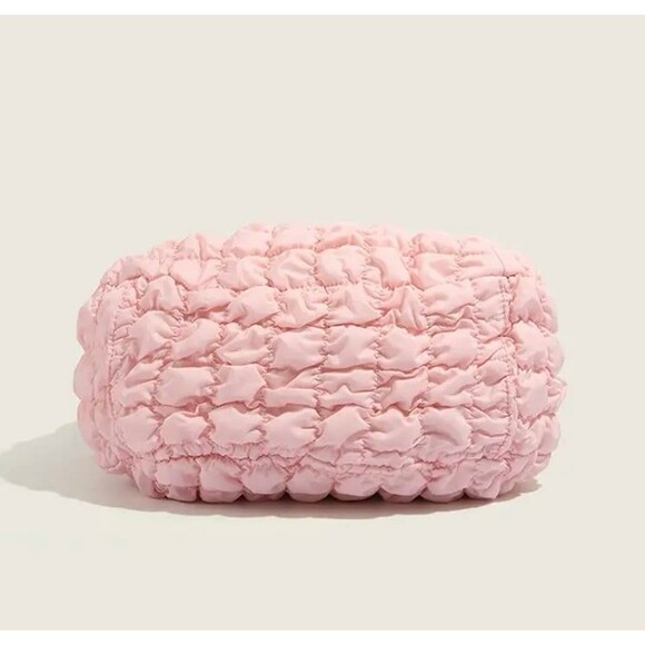 Light Pink Quilted Puffer Shoulder Tote Bag Large Capacity Travel Purse - Picture 6 of 6